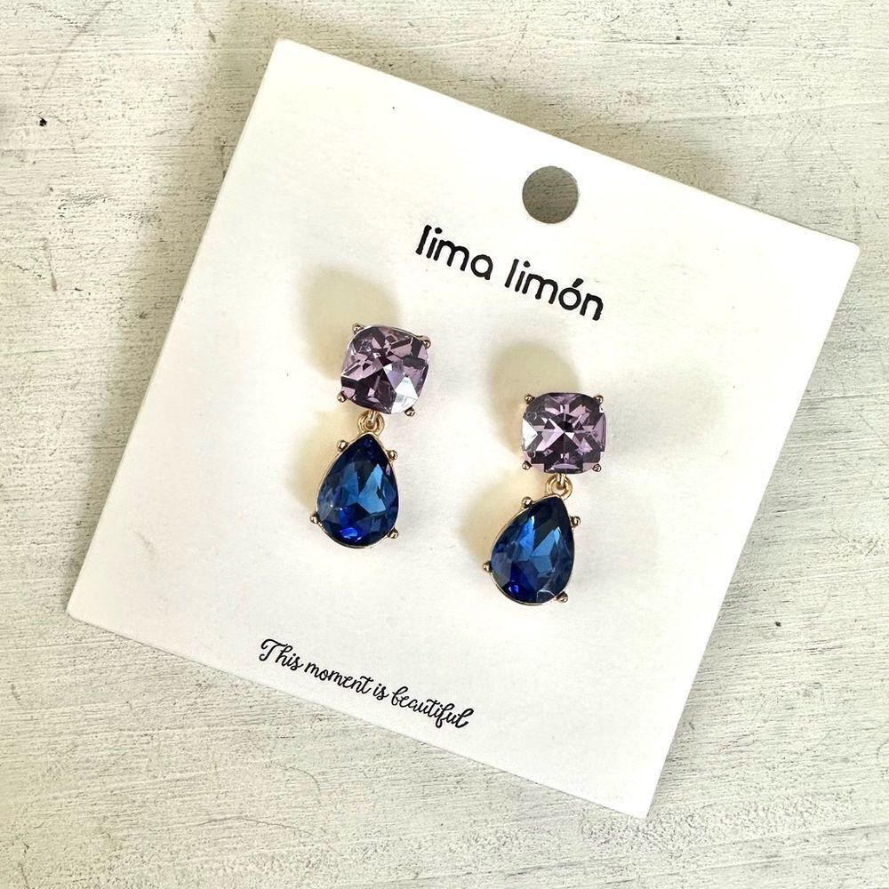 Lima limón purple and blue rhinestone post earrings